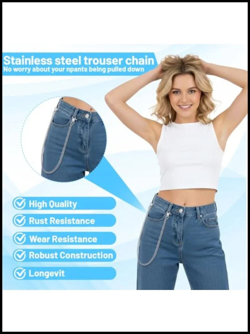 24 Inch Stainless Steel Wallet Chain with Lobster Clasps for Men Women